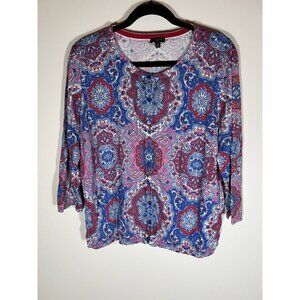 Talbots colorful paisley lightweight cardigan sweater 2X preppy cottage